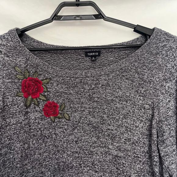 Torrid Marled Sweater Chiffon Underlay Womens Sz 2X Embroidery Fall Whimsigoth - Picture 3 of 10